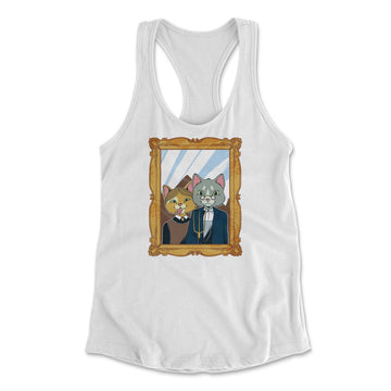 American Gothic Cats Womens Racerback Tank in White color